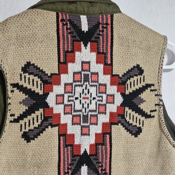 Perch By Blu-Pepper Vest Zipper Womens Aztec Pattern Olive Green Adjustable S - Picture 8 of 8